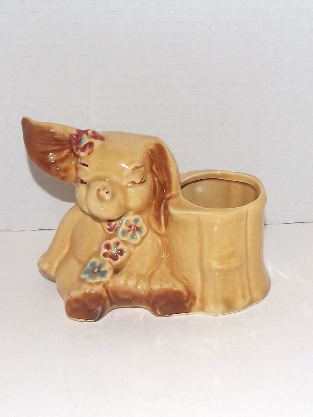 Mid-Century USA Ceramic Earth Tone Kitschy Baby Elephant Planter